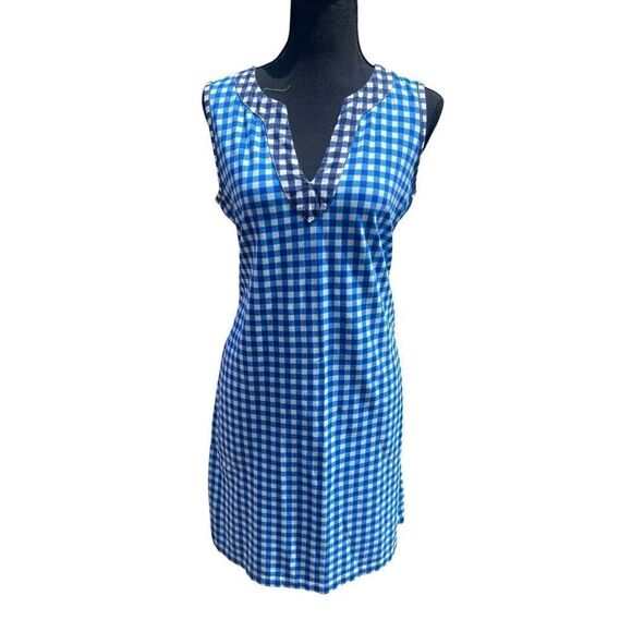 Draper James lands end Small sleeveless shift blue white gingham knee dress - Picture 2 of 7